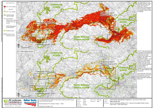 This ZTV covered a length of railway line from Reading to Bristol, using large scale terrain mapping and combining around 1600 individual ZTVs to create a 'heat-map'. Gallery Image