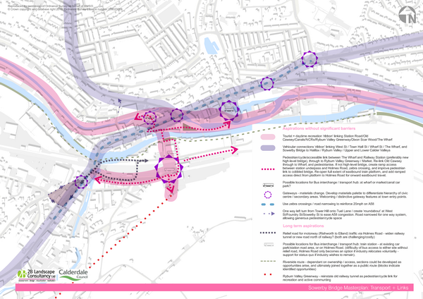 Combining Calderdale Council’s aspirations with our assessment, we developed high level strategic masterplans aimed at guiding development and restoration work within Sowerby Bridge. Gallery Image