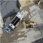 drone picture of ready mix volumetric concrete in somerset being poured at a farm in somerset at hopkins estates Gallery Thumbnail