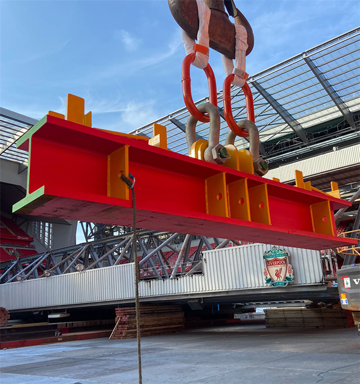 Our Lifting Beam being used to lift the roof at Anfield Stadium. Gallery Image