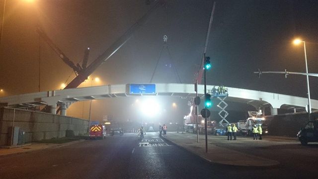 Completed Tolka Quay Road Bridge to allow new vehicles to be moved from port to storage over 6 lane carriageway.  Gallery Image