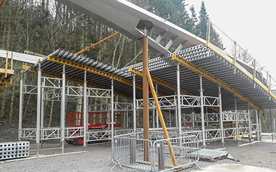 Pooley Bridge, England. 
Betts Construction use EFCO E-Z DECK Shore Towers to support the arched bridge during erection  Gallery Image